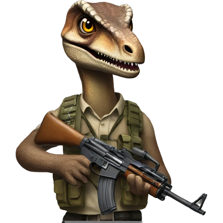 Velociraptor with an ak47 emoji