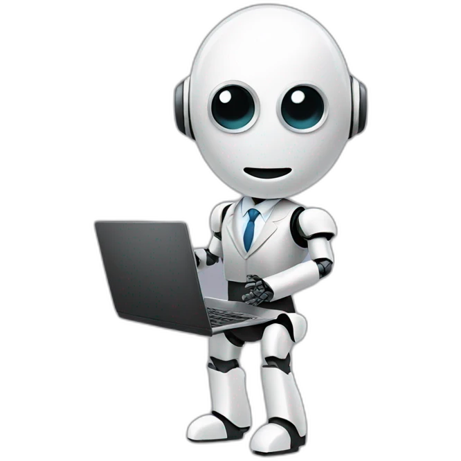 robot in a suit with head tilted using a laptop emoji