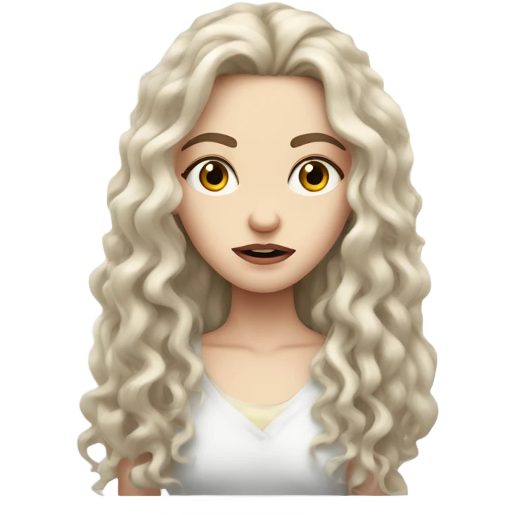 pale skin girl with long curly hair and long eyelashes looking mad emoji