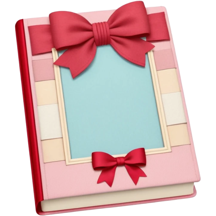 Junk journaling aesthetic book cover, tactile fabric textures, classic framing
Red yarn bow as focal point, soft shadows, calm pastel pink backdrop
Elegant, cozy, artistic, high-end print design emoji