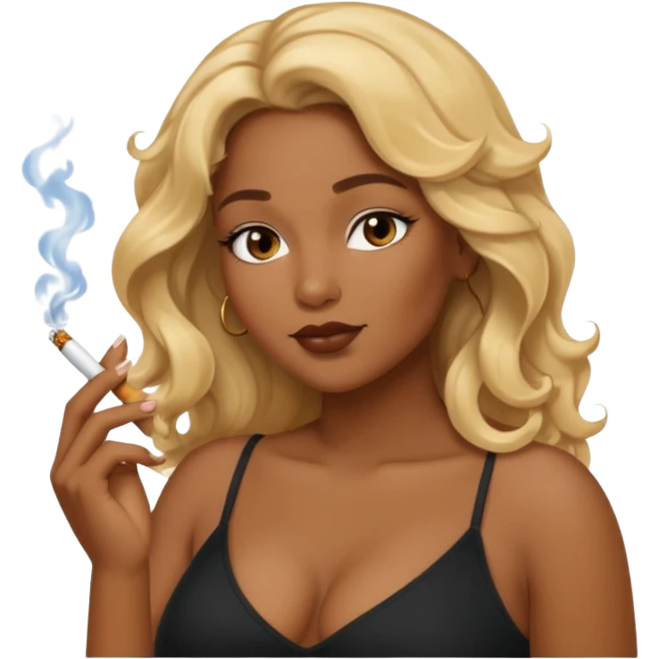 Curvy, blonde long hair, sfw intimate pose black girl smoking emoji
