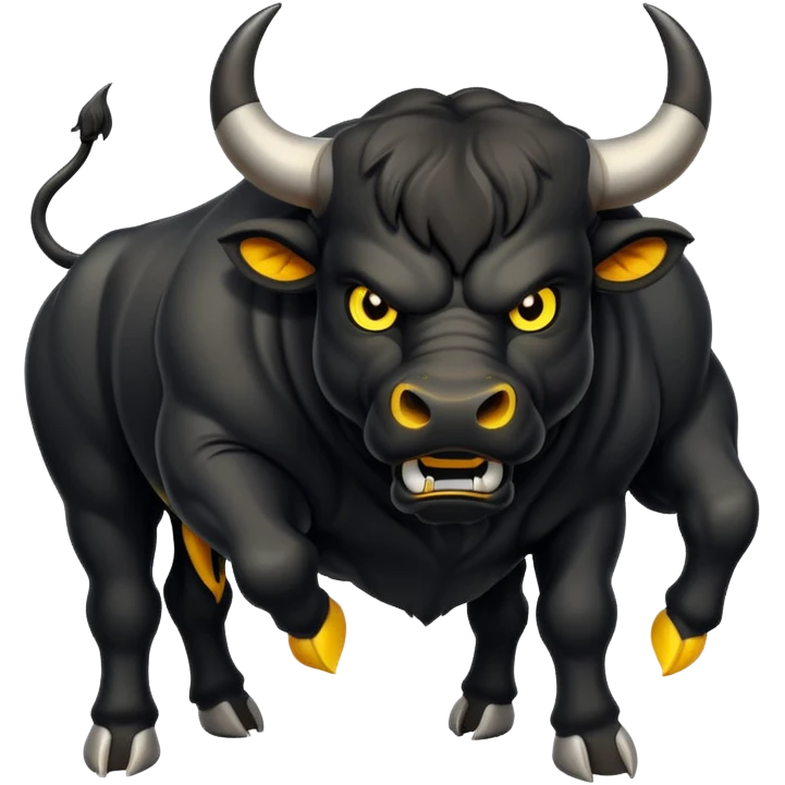 angry black bull pawing the ground with glowing yellow eyes emoji