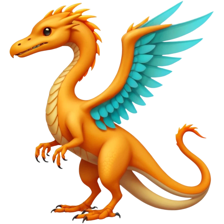 Futuristic Ethereal Modern Cyan and fiery gold-orange Drake-Fakémon-creature-hybrid Full Body emoji