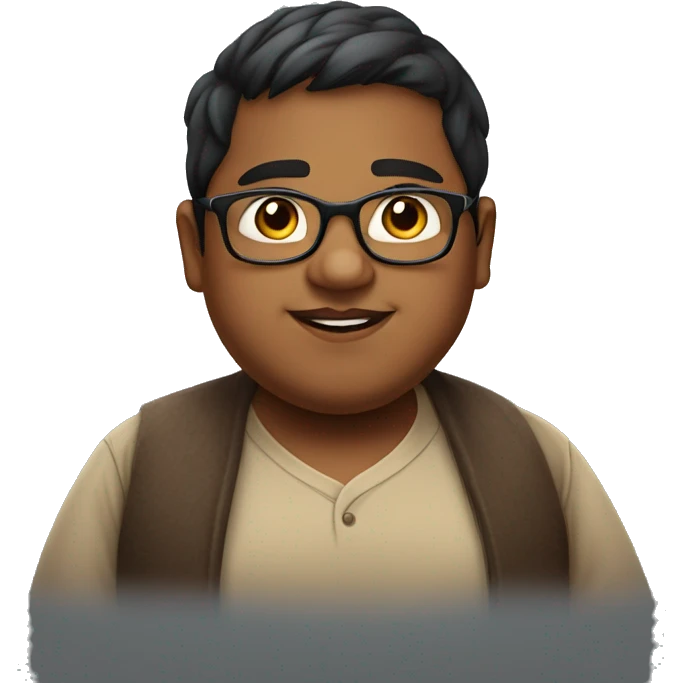 fat young indian boy wearing glasses with a huge chin emoji