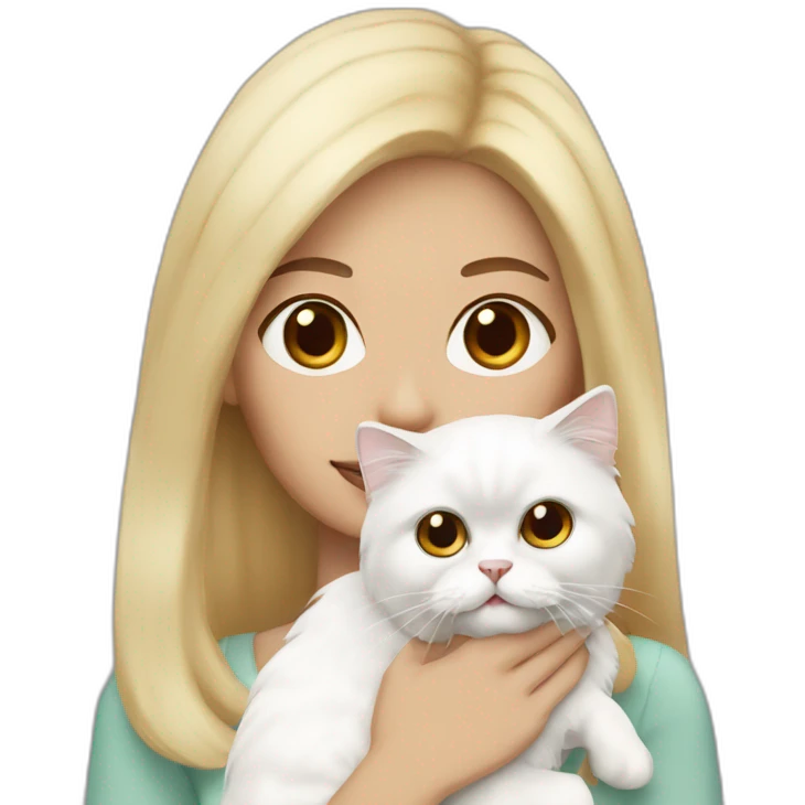 blonde woman with brown eyes holding a fluffy white persian cat emoji