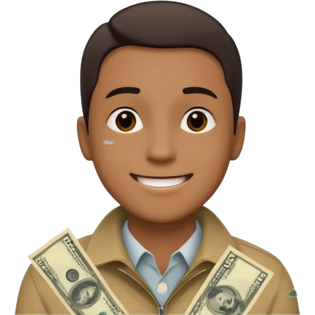 someone with 5 dollar bills raining down on him emoji