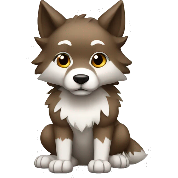Brown and White Cartoon Chibi Wolf Full Body emoji