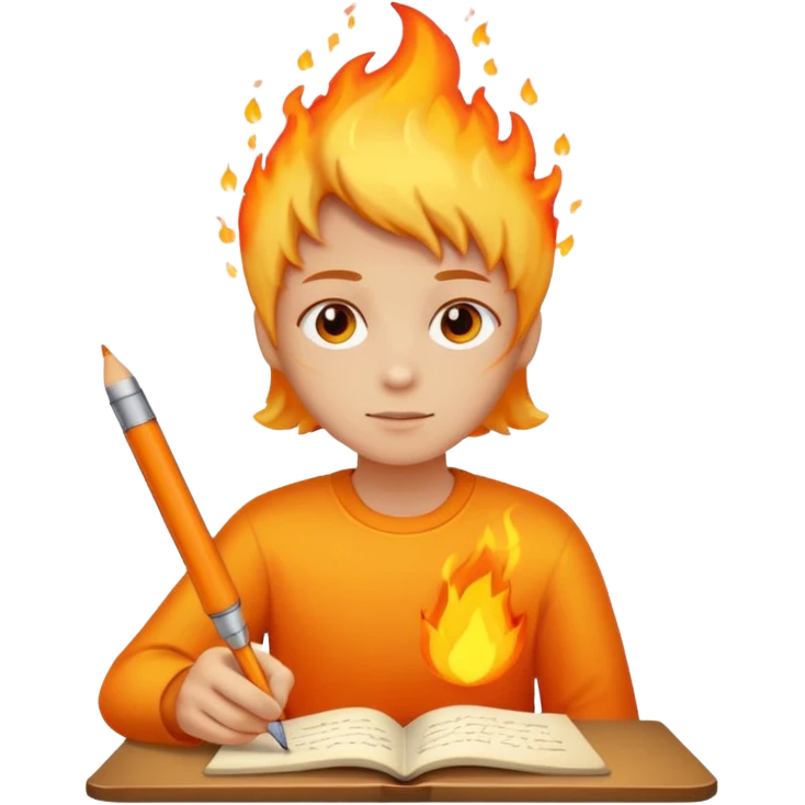 fire coming out of pen while writing emoji