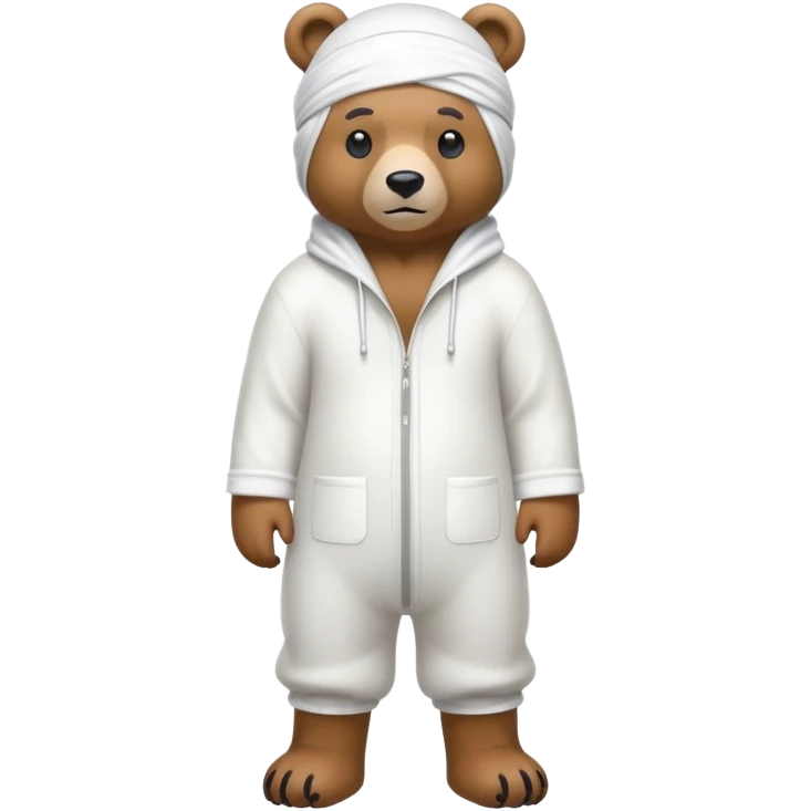 Complete full-body view of a bear wearing a white durag, showing from head to toe emoji