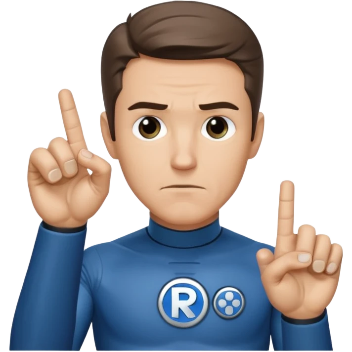 Reed Richard’s from the Fantastic 4 holding up 4 fingers thumb down out in front of himself with only one hand emoji
