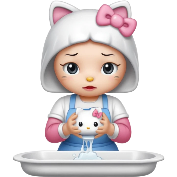 hello kitty crying doing dishes emoji