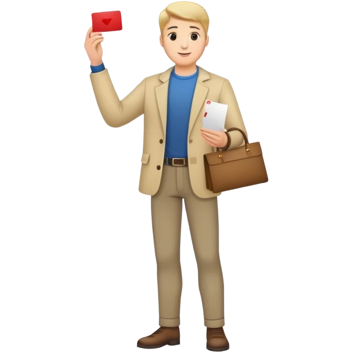 man full body, holding a card up in one hand emoji