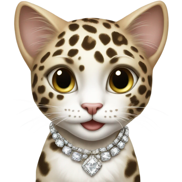 White cat, leopard print clothes and Diamond jewelry emoji