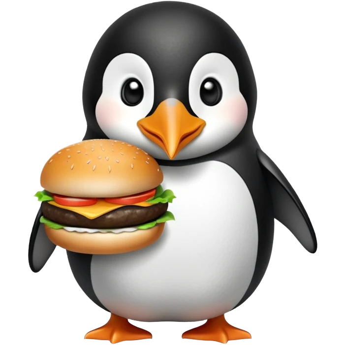 cute penguin eating a hamburger emoji