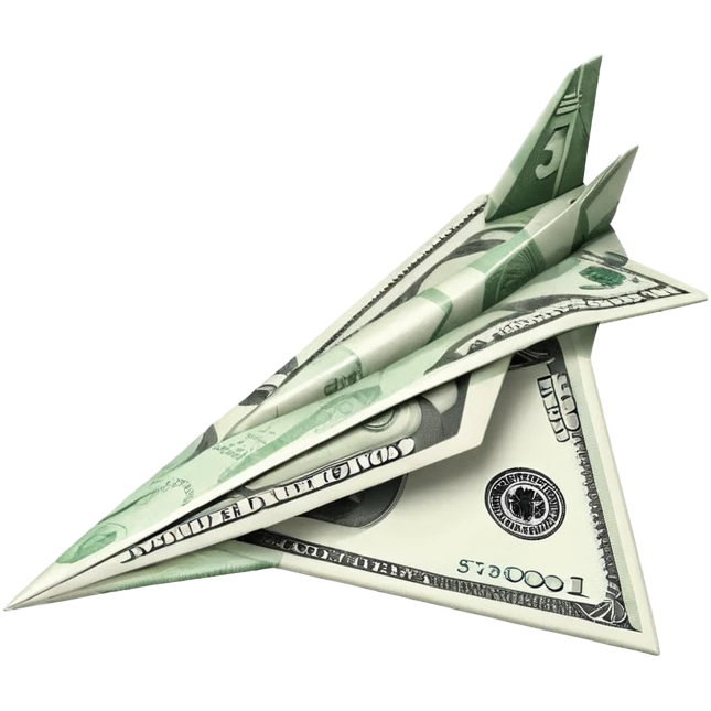 Paper plane made of money side view emoji