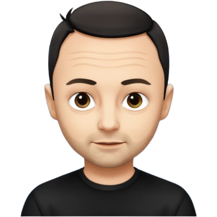 Paul Landers, apple style emoji, mischievous expression, short hair, black clothing emoji