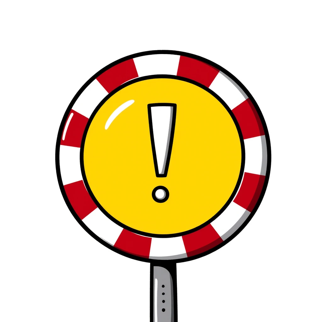 A round warning sign with red and white stripes around the edge and a warning symbol in the center. Hand-drawn doodle style with bright colors. emoji