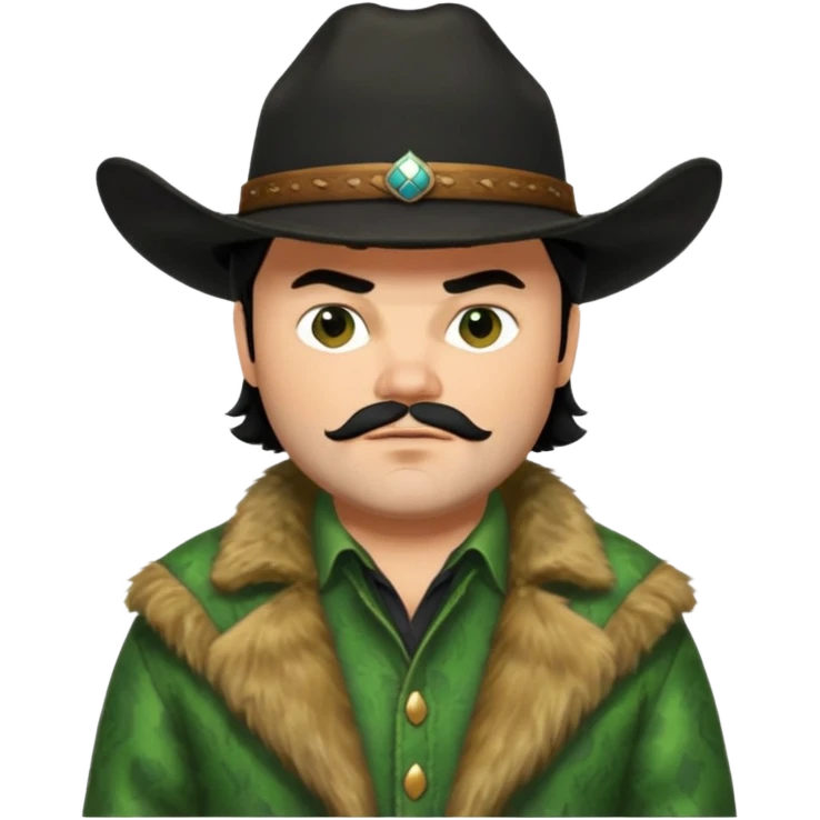 jack black haired cowboy in green fur coat with black hat emoji