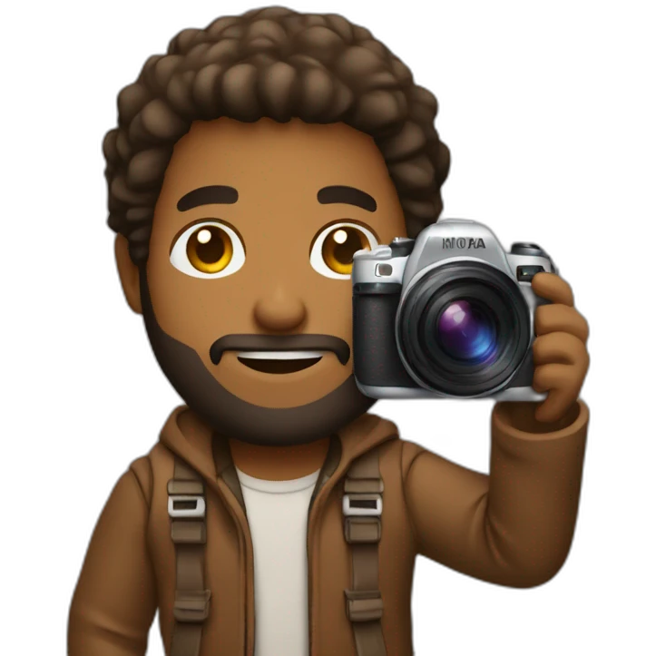 Brown skinned guy with beard holding a photo camera emoji