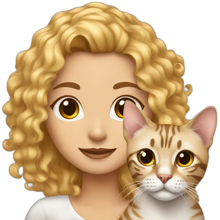 Pretty-curly-blonde-woman-with-bengal-cat emoji