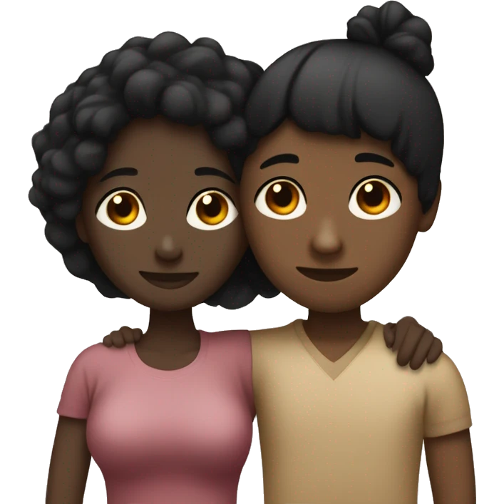 A black hair woman with little black skin hugs her brown hair boyfriend with a little black skin too emoji
