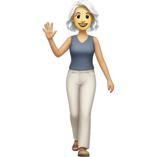 walking white woman, friendly waving emoji