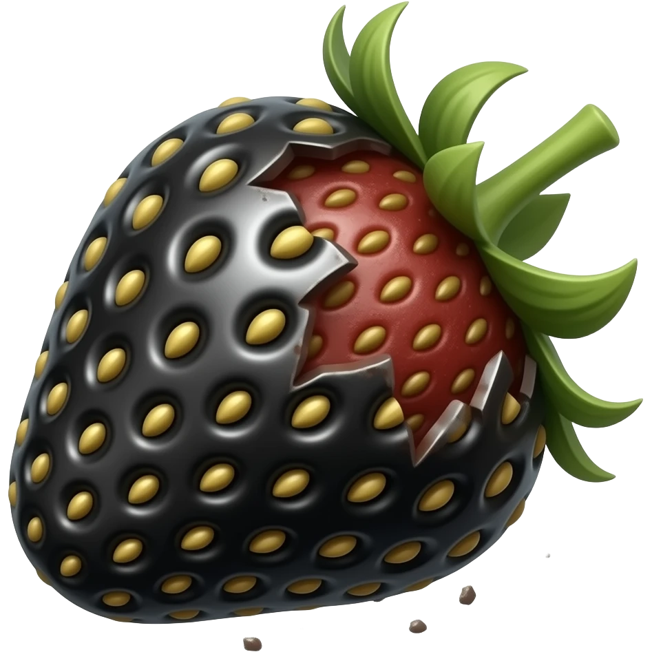 cinematic - rusty broken mechanical steel black strawberry emoji