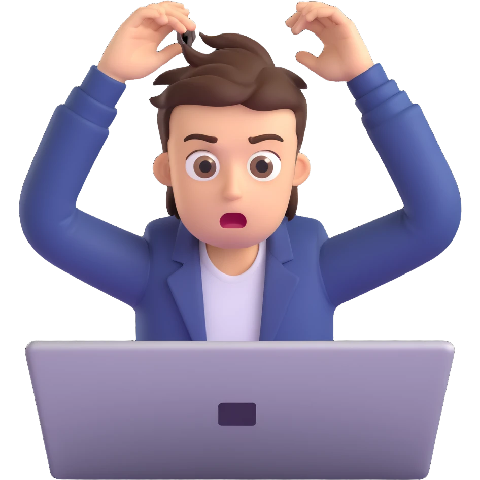 programmer in panic, pulling hair, shocked expression emoji
