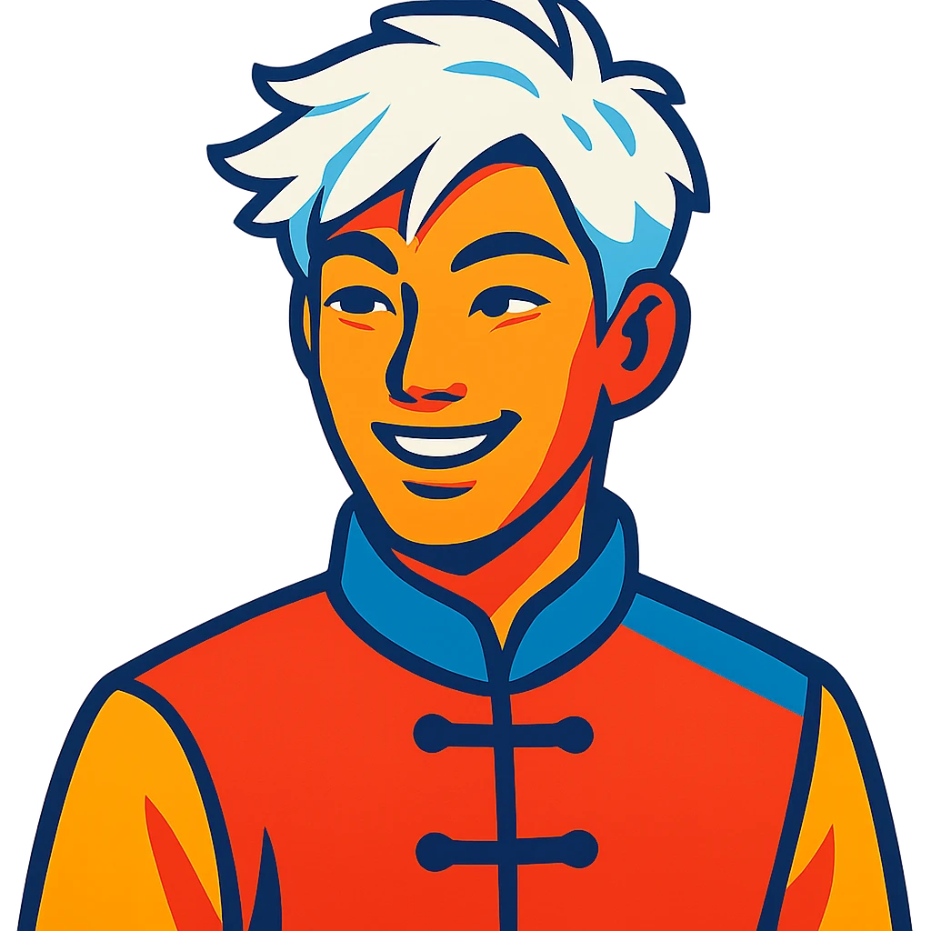 white haired handsome Chinese man in vibrant toon style, colorful and lively emoji