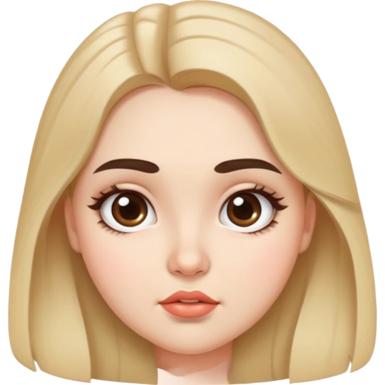 The emoji is of a 24-year-old girl with long eyebrows, fair skin, long hair, big eyes, a chubby face, beautiful cheeks, and full lips. emoji