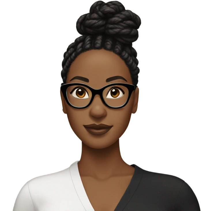 beautiful black woman wearing square glasses and has black twists in a bun  emoji