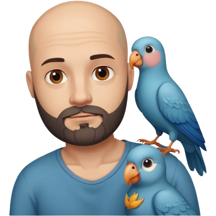 bald man with a beard and tattoo, with a pet on his shoulder emoji