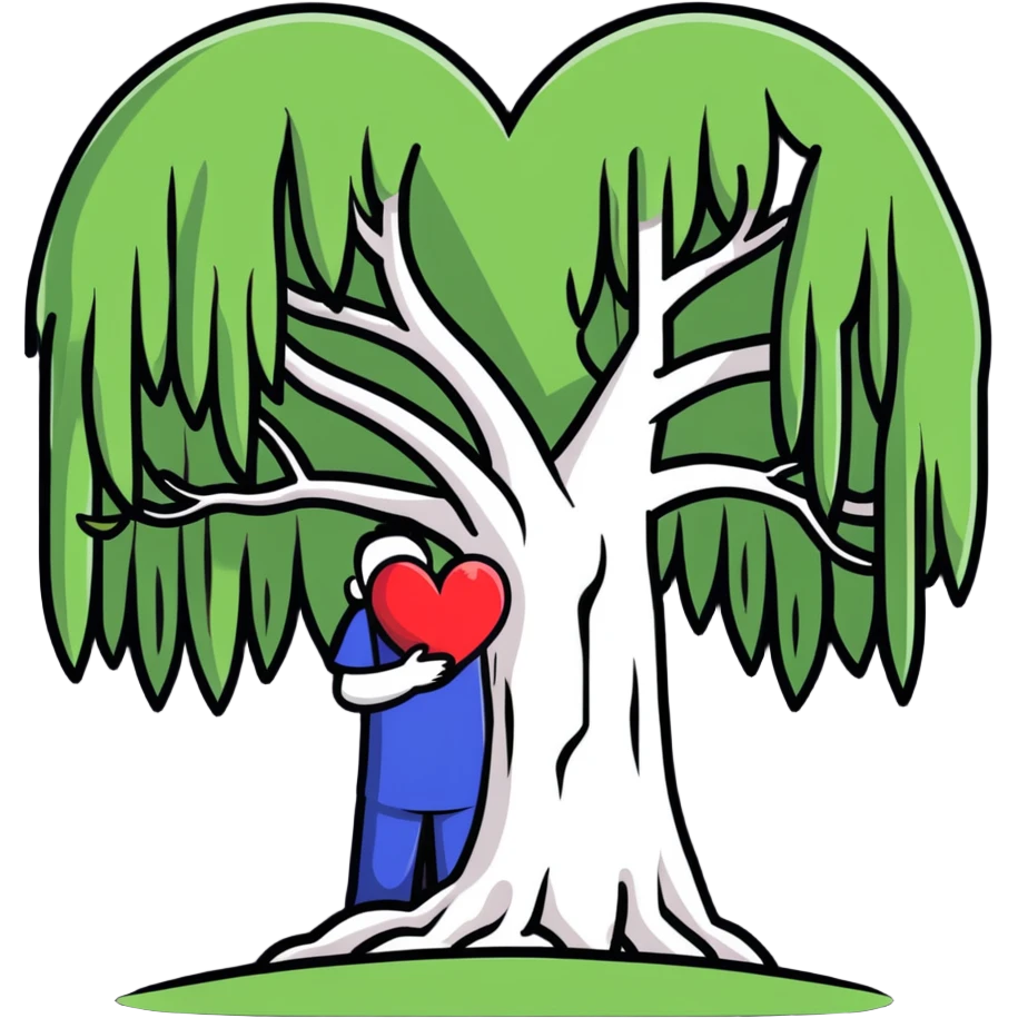 weeping willow tree hugging a heart emoji