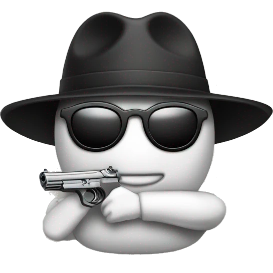 Conejito blanco con gafas negras y una pistola con forma de zanahoria emoji