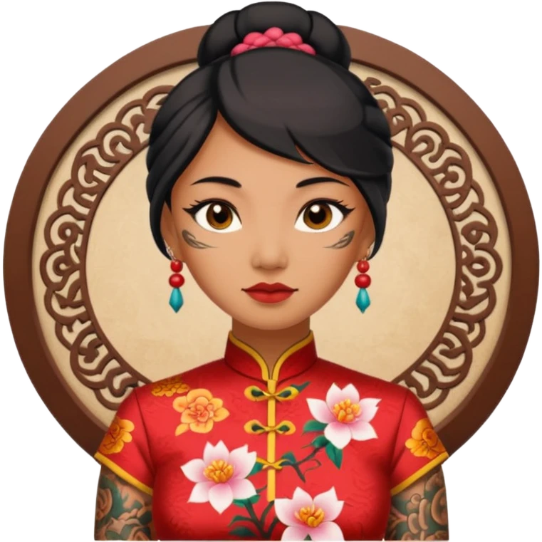 ancient woman with tatooed and cheongsam, NO pierce emoji