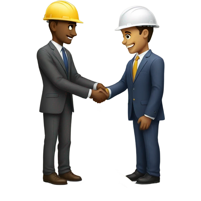 A guy in a suit receiving money from a guy on the ground, but the guy on the ground is a construction worker, both people have light skin! emoji