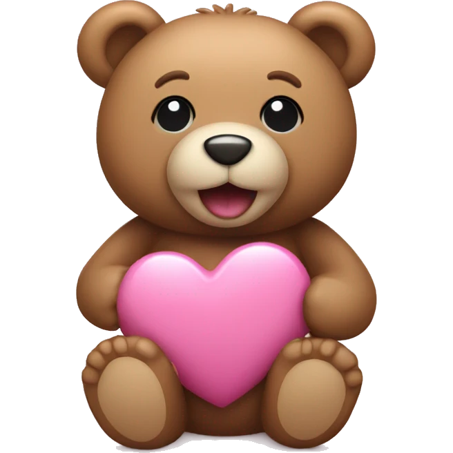 Teddy bear holding a pink heart emoji
