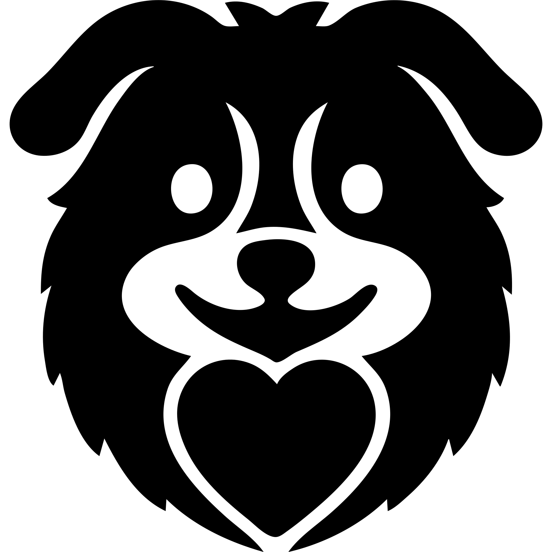 Transform this image into a clean, modern logo of a stylized dog holding a heart in its mouth. Use minimal lines and bold shapes suitable for branding. No background, transparent. emoji