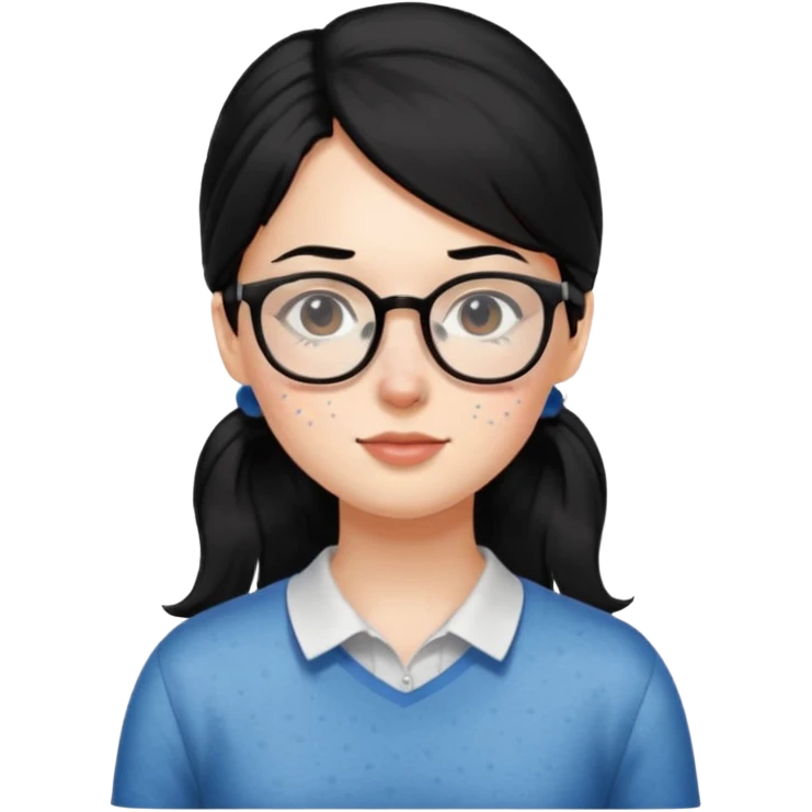 안경 쓰고있는 검은색 머리 한쪽만 포니테일하고 잇는 여자애를 그려줘 주근깨도 emoji