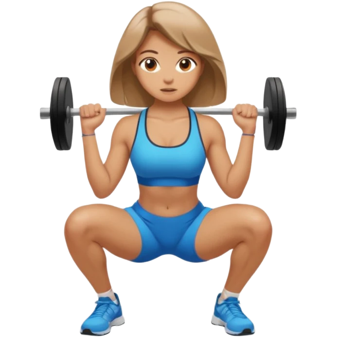 Beautiful woman with light brown shoulder length hair popping a squat without any weights emoji