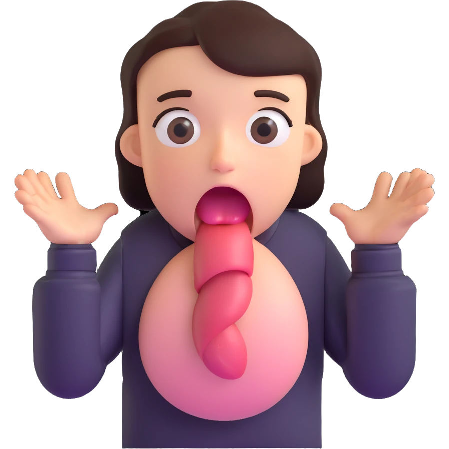 person clutching stomach, eyes wide, tongue out, showing extreme hunger emoji