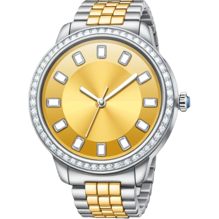 Crie um relógio de pulso prateado cravejado de diamantes brilhantes, sem rostos emoji