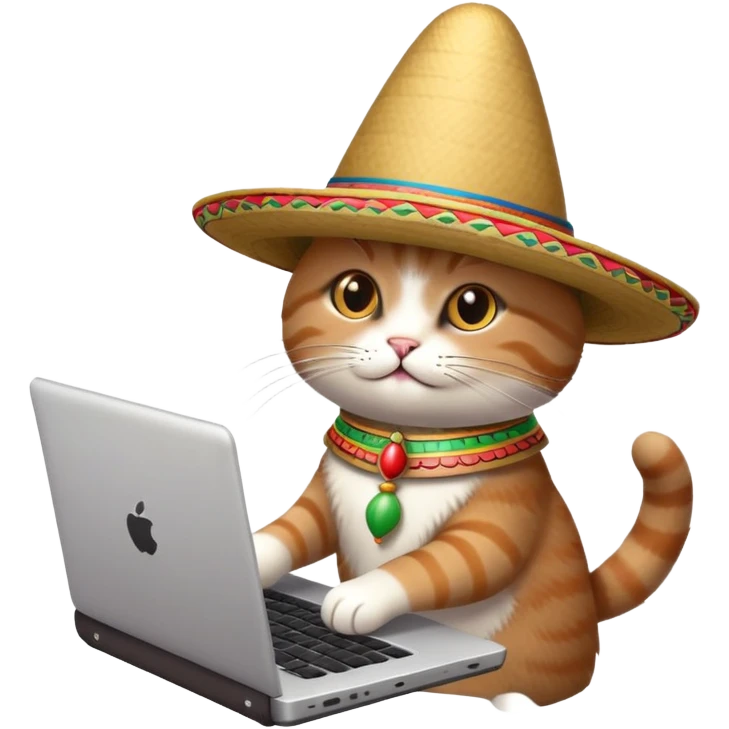 Cat wearing a sombrero typing on a laptop emoji