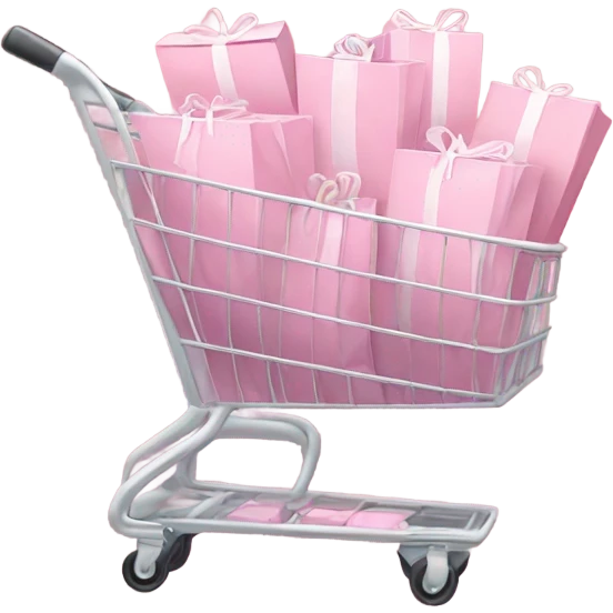 shopping cart full of light pink gift bags emoji