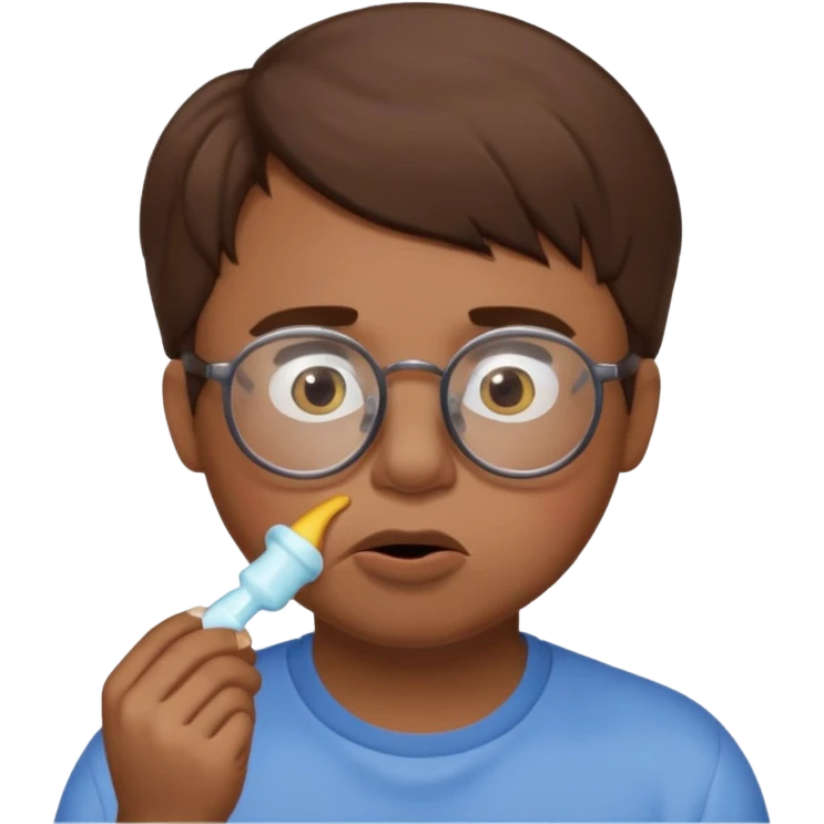 Fat sad guy with brown hair and glasses sucking on binky emoji