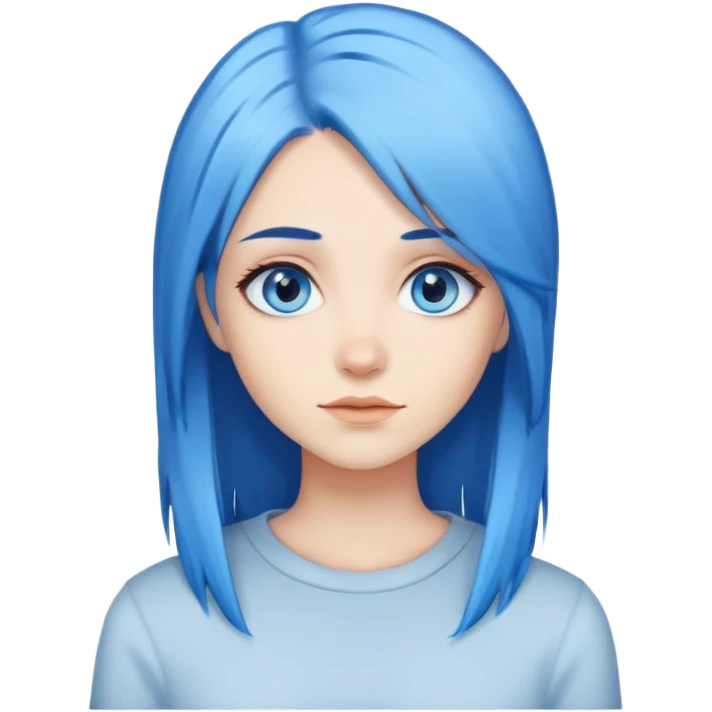 Blue haired blue eyes female straight hair emoji