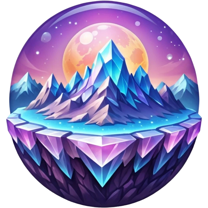 icon planet, crystal Planet, surface covered in glowing crystals mountains and dust emoji