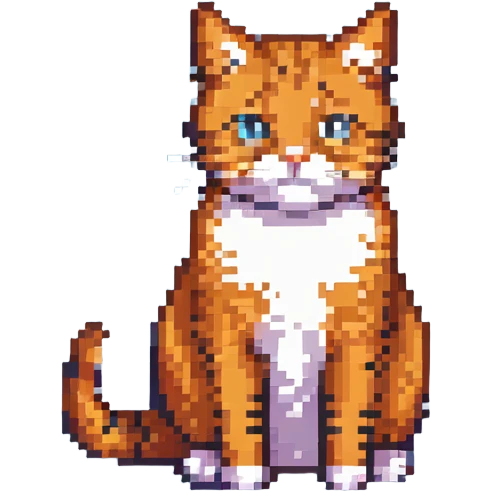 orange cat sitting with black stripes, pixel art style emoji