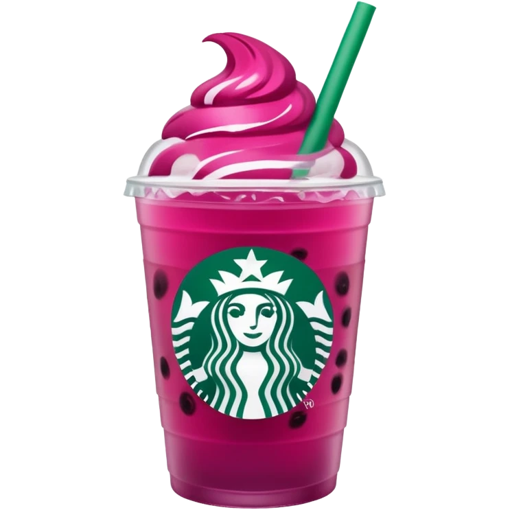 Starbucks dark pink dragonfruit refresher. no pink cream on top. starbucks logo. emoji
