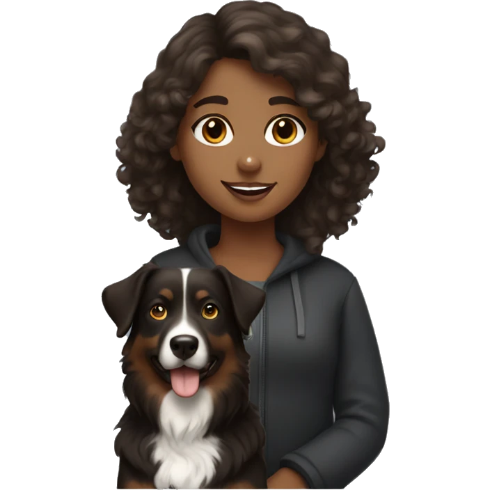 brown haired girl with black australian shepard emoji